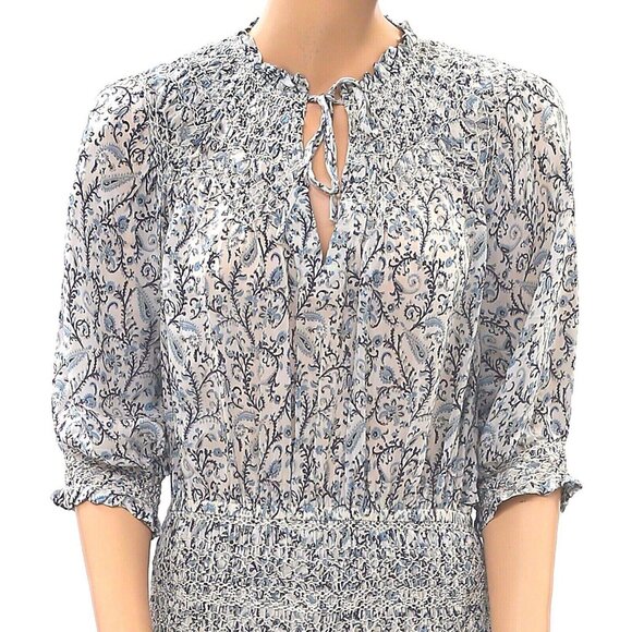 FRYE x Anthropologie Cara Mini Dress Smocked Flare Printed Beach Resort S - Picture 3 of 6